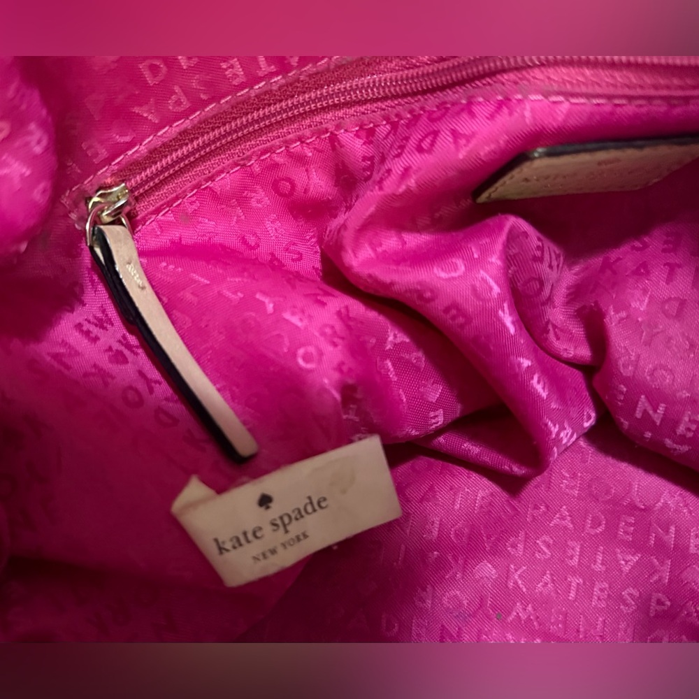 Kate Spade New York Beige Leather Pink Lined Zip Shoulder Tote Purse 15x11x4 - Picture 12 of 12